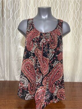 Ambiance Black Paisley Print Sleeveless Tank with Red & Cream Accents